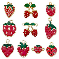 Assortiment de breloques pendentifs pour la création de bijoux (colliers, boucles d'oreilles, bracelets) à thème fraise et cerise, 10/20/30 pièces par ensemble