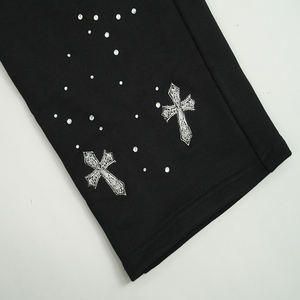 ผ้าฝรั่งเศสเทอร์รี่ผสมคอตตอนโพลีเอสเตอร์ น้ำหนัก 450 แกรม สีดำ ปักลายตามสั่ง ประดับคริสตัล สำหรับผู้ชาย เอวยางยืด ระบายอากาศได้ดี - Product Image 5