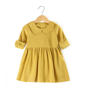 Großhandel Baby Mädchen 100% Leinen Baumwolle Kleid Kleinkind kleines Mädchen Pfanne Kragen Holz Knöpfe Frühling Herbst Vintage Mode weiches Kleid - Product Image 2