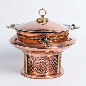 Traditional Copper <b>Buffet</b> <b>Warmer</b> with a polished finish decorative brass rope accent, arched cutout burner stands Ali Handicraft - Product Image 1