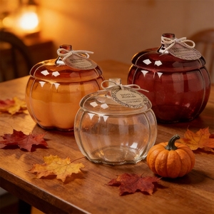 New Design Pumpkin Shape Small Medium <strong>Large</strong> Size Empty Glass Aromatherapy Candle <strong>Jar</strong> <strong>with</strong> Glass <strong>Lid</strong> - Product Image 1