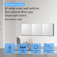 Nuovo Design 2025 Interruttore a Muro Intelligente B2 Zigbee con Pulsante Fisico, Solo Fase (Senza Neutro), Compatibile con App Tuya Smart Life, Relè Integrato, Vetro, 250V