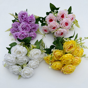 PT-R087 Venta al por Mayor Directa de Fábrica, Flor Artificial de Pared con 10 Cabezas de Seda Dorada, <span class=keywords><strong>Rosa</strong></span> <span class=keywords><strong>Naranja</strong></span> para Boda - Product Image 2