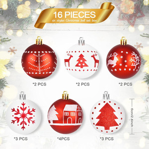 6cm Red White Painted <b>Plastic</b> Christmas Baubles 16pcs Set Hanging Ornaments For Xmas <b>Tree</b> Holiday Decor Wholesale - Product Image 4