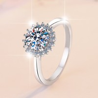 Bague tournesol en argent sterling 925 avec pierre précieuse de couleur Moissanite de 1 carat ouverture réglable pour femme disponibilité en gros