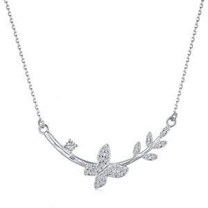 Collar con Colgante de Hoja de Olivo Dylam para Mujer, Plata S925, Circonita Cúbica, Cadena con Dije de Hojas, Joyería Elegante y Delicada - Product Image 1