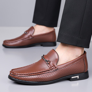 Mocasines de Cuero Sólido para Hombre, Estilo Slip-On, Transpirables, con Punta Redonda, Suela de Goma, Zapatos Casuales para Conducir con Hebilla - Product Image 2