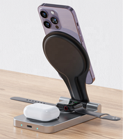 Chargeur sans fil magnétique pliable 3-en-1 en alliage d'aluminium portable avec port Type-C pour téléphone portable, montre connectée et écouteurs