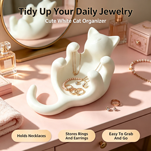 Plateau de rangement esthétique pour bijoux et cosmétiques, porte-clés d'entrée, décoration de bureau créative en PLA, motif Chat endormi imprimé en 3D, cadeau - Product Image 1