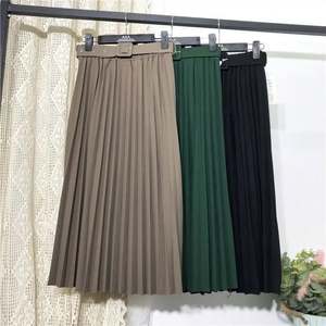 Falda Midi Plisada Vintage de Color Sólido con Cinturón Alto para Mujer, Estilo Línea A, Ecológica, para Verano - Product Image 6