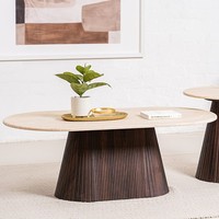 Italienischer Schwarzer Kunst-Travertin Marmor-Optik Ovaler Großer Couchtisch für das Wohnzimmer