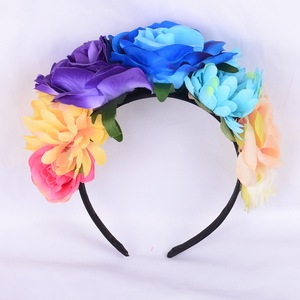 Diadema de Flores de Rosa Simuladas Estilo <span class=keywords><strong>Mexicano</strong></span>, Corona para el Día de Muertos, Halloween, Diadema Colorida con Estambres, Aro para el Cabello, Unisex, a la Moda - Product Image 4