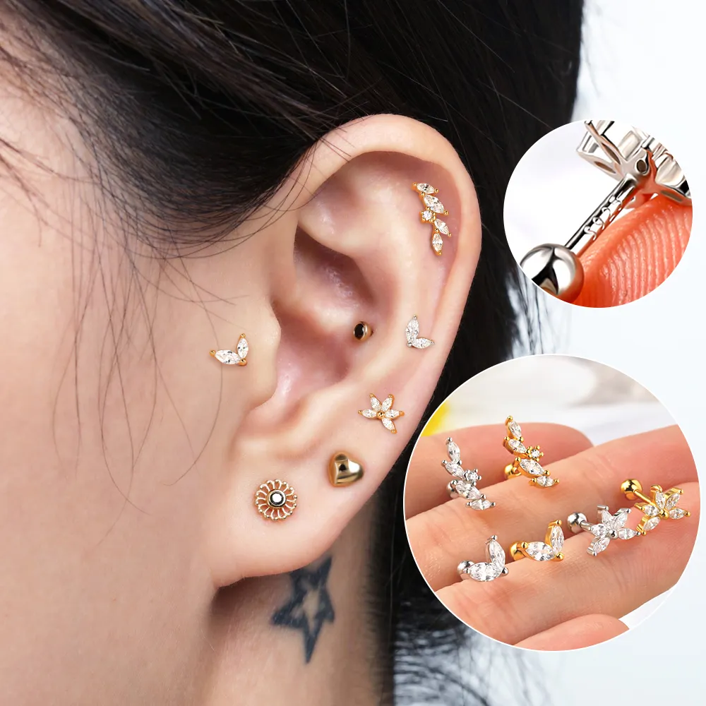 Toposh Ear Tragus Helix Cartilage Piercing 925スターリングシルバーイヤースタッドピアス女性用ピアスジュエリー