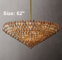 Lampu Gantung Mewah Desain Prancis Modern Vintage Amber Kaca Berlapis-lapis Emas dengan Ketinggian yang Dapat Disesuaikan untuk Ruang Tamu Villa