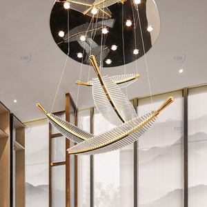 Spiral Staircase <b>Leaf</b> Chandelier for Villa Negotiation Area Hotel Lobby Reception Sales Office <b>Lighting</b> AC Power Middle Sized - Product Image 2