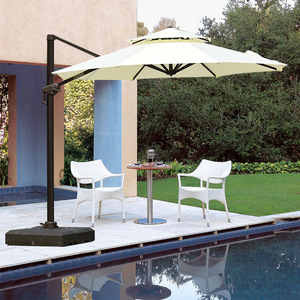 Modern Large Outdoor Collapsible Steel Pole UV Rain Protection <strong>Umbrella</strong> with Plastic <strong>Base</strong> for Beach Pool &amp; Garden Furniture - Product Image 1