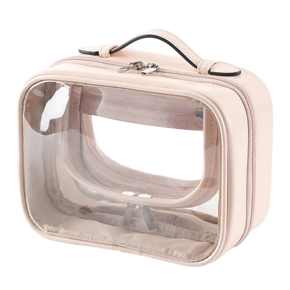 Custom Double Layered makeup cases with Zipper Make Up Bag Travel Washbag PVC Cosmetic Bag Transparent Toiletry Organizer Bag