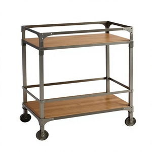 Vintage Look Wood and Metal Food Serving <b>Trolley</b> Handmade Rectangle Shape Beverage Barcart for Hotel Restaurant - Product Image 1