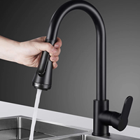 Robinet de cuisine à capteur monocommande en acier inoxydable gris anthracite, style classique moderne, avec douchette extractible à trois fonctions pour évier