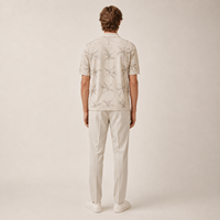 Pull en maille pour homme en coton biologique à col polo et manches courtes, jacquard floral, entièrement boutonné, OEM