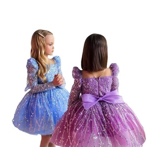Tutu con paillettes scintillanti abiti da principessa a manica lunga vestiti per bambine vestiti per bambini vestiti per bambini vestiti per ragazze di fiori - Product Image 3
