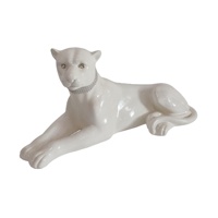 Décoration d'intérieur en gros, sculpture d'animal en résine, figurine de léopard en argent électro-plaqué, statue de panthère en polyrésine avec strass