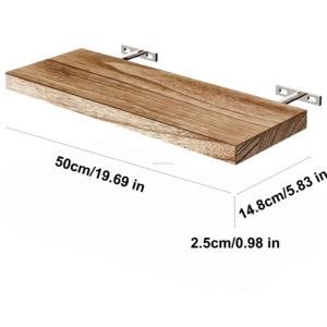 Estantes Flotantes de Madera de 2 Niveles y 19 Pulgadas para Montar en la <span class=keywords><strong>Pared</strong></span>, con Funciones de Exhibición para Decoración de Baños y Almacenamiento de Regalos de Cumpleaños - Product Image 3