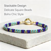 Bracelet empilable minimaliste en perles rectangulaires turquoise et violettes, avec fermoir à ressort doré, bracelet délicat Tila, bijou de poignet, idéal pour un cadeau