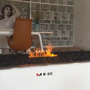 500mm Small size fireplace stainless Rolled Iron Frame A non hot flame Black pebble decoration Water Steam Fireplace