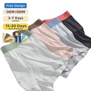 Wholesale New Modal Solid Color Knitted Seamless Men's Underwear Mid-rise Breathable <strong>Boxer</strong> <strong>Briefs</strong> - Product Image 1