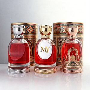 Magnifica Bottiglia di <span class=keywords><strong>Profumo</strong></span> in Vetro da 100ML con Taglio Laterale Circolare Irregolare e Base Dorata, Bottiglia di Lusso - Product Image 1