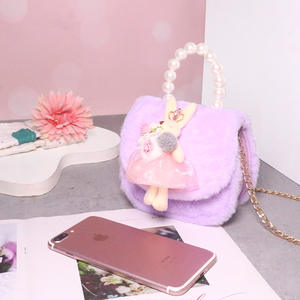 Sac à main en peluche princesse pour filles, nouvelle collection automne/hiver, avec perles, sac bandoulière mignon lapin pour petite fille, <span class=keywords><strong>petit</strong></span> sac isotherme pour primaire - Product Image 4