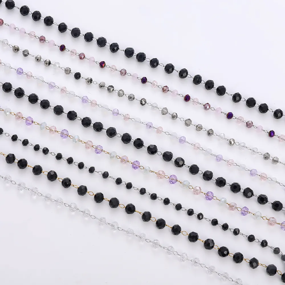 Chaîne rouleau fabrication de bijoux boules en acier inoxydable et perles de cristal à facettes multicolores chaîne à maillons