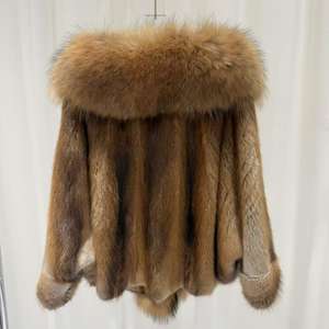 Col en fourrure de raton laveur pardessus <span class=keywords><strong>court</strong></span> taille personnalisée vraies fourrures manteaux de vison pièces pour femmes - Product Image 6