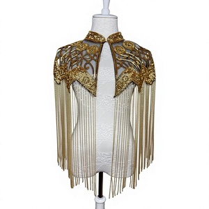 Cape d'épaule en polyester pour femme, ornée de cristaux argentés et de fleurs, avec col à franges, idéale pour mariage et soirée, fabriquée en Inde - Product Image 1
