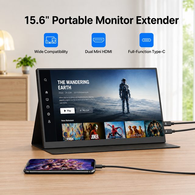 15.6" Portable External Monitor 1080P 144Hz Dual HDMI Type-C Display for Gaming Office Laptop Extension