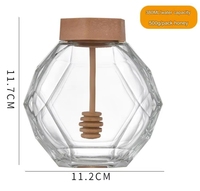 Miel hexagonal vide avec balancier en bois emballage en verre de qualité alimentaire boîtes scellées pots de miel hexagonaux