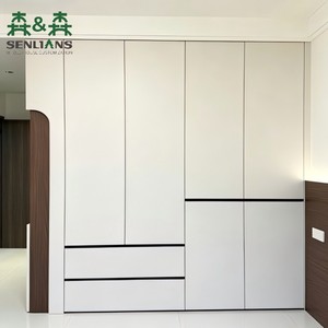 <span class=keywords><strong>Armadio</strong></span> Moderno Minimalista Integrato <span class=keywords><strong>a</strong></span> Tutta Altezza <span class=keywords><strong>con</strong></span> Nicchia Angolare in Legno Curvato per Villa - Product Image 1