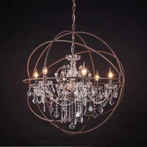Lampe suspendue vintage industrielle américaine Orb Crystal Chandelier Hardware <span class=keywords><strong>Metal</strong></span> <span class=keywords><strong>Cage</strong></span> LED Candle Bulbs Restoration Lighting - Product Image 5