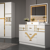 Nouvelle collection 2026 : Suite de chambre à coucher moderne de luxe en bois et cuir, ensemble complet 5 pièces en MDF, mobilier de chambre à prix abordable