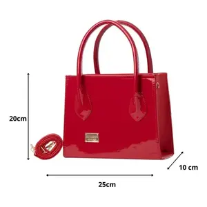 Sac fourre-tout de luxe rouge pour femme Fana Jena avec fermeture éclair, en jean, imprimé lettres, poignées tressées, bandoulière amovible - Product Image 4