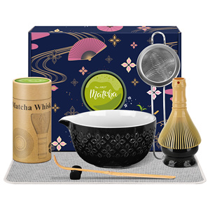 Ensemble Matcha 7 pièces, ensemble de thé Matcha en céramique de style japonais, bol traditionnel gravé, fouet en polypropylène, thé au café - Product Image 1