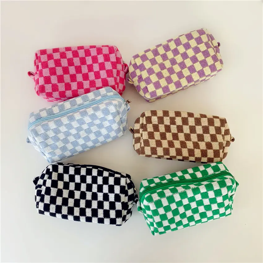 Custodie per cosmetici borse per il trucco Plaid Beauty Organizer Pouch coreano di grande capacità reticolo Ins borsa per il trucco a scacchi