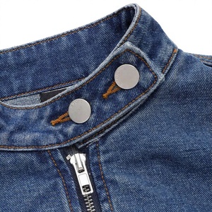 Ladies <b>Cropped</b> Motorcycle <b>Denim</b> <b>Jacket</b> Long Sleeve Slim Fit 100% Organic Cotton Eco-Friendly Anti-Wrinkle Breathable Fashion - Product Image 6