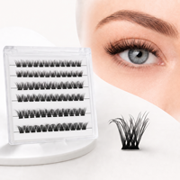 Extensions de cils DIY en fibres végétales noires mates OEM YANJIE, sans cruauté, pré-collées, auto-adhésives, en grappes, invisibles et transparentes