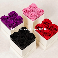 Boîte cadeau de 4 roses éternelles préservées - Roses véritables durables pour Noël et la Saint-Valentin Rose