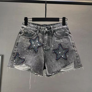 <span class=keywords><strong>กางเกง</strong></span>ยีนส์ขาสั้นผู้หญิงแบบยืด <span class=keywords><strong>ขาด</strong></span>ๆ เซอร์ๆ สไตล์ใหม่สำหรับฤดูร้อน เอวสูง ขอบขาด ขาบาน - Product Image 3