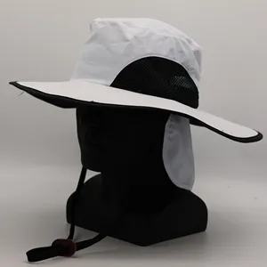 Özel LOGO yaz güneşlikli kep kadın erkek nefes örgü kova şapka boyun Flap ile açık uzun boy kova şapka balıkçılık şapka