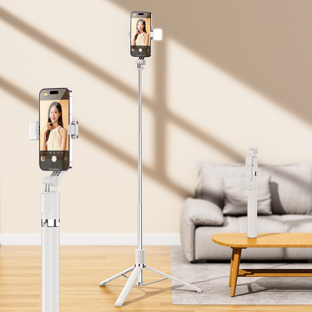 Perche à selfie avec lumière d'appoint étendue R1sl 1,7 m - Blanc