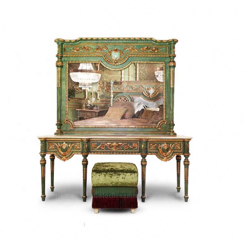 Luxury Green Solid Wood Dresser with Marble Top from Dubai